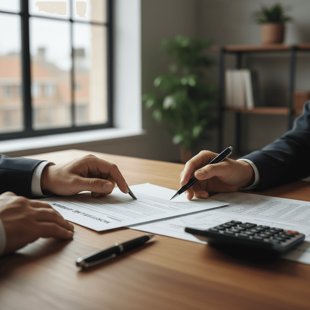 Calculator and mortgage documents on a desk