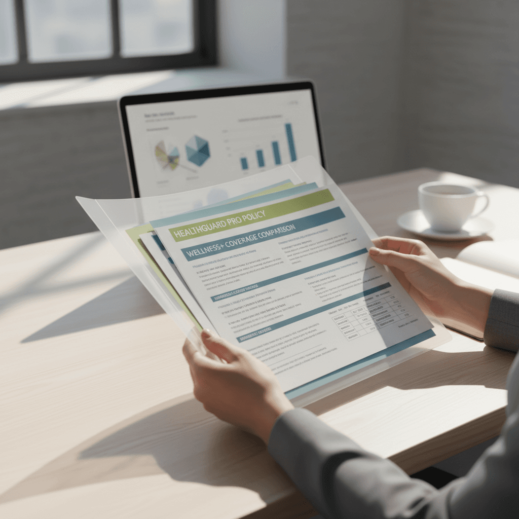 Financial planner explaining an insurance policy with documents